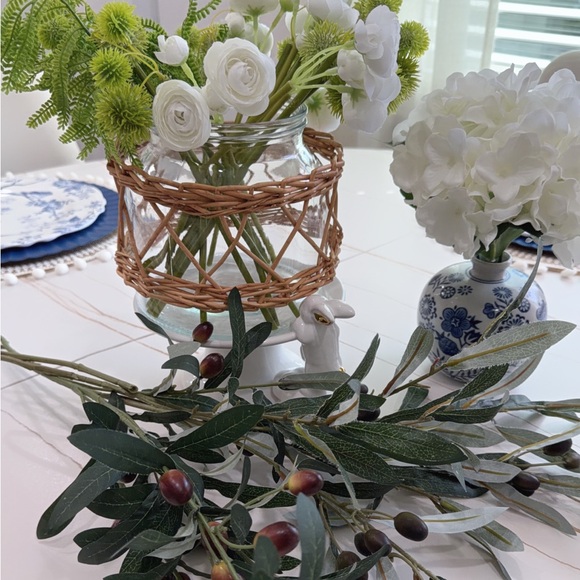 Other - Artificial Olive Branch Spray with Realistic Green Leaves and Dark Olive Berries